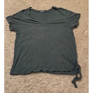 Democracy Twist Knot V-Neck T-Shirt Women's Size Large Green